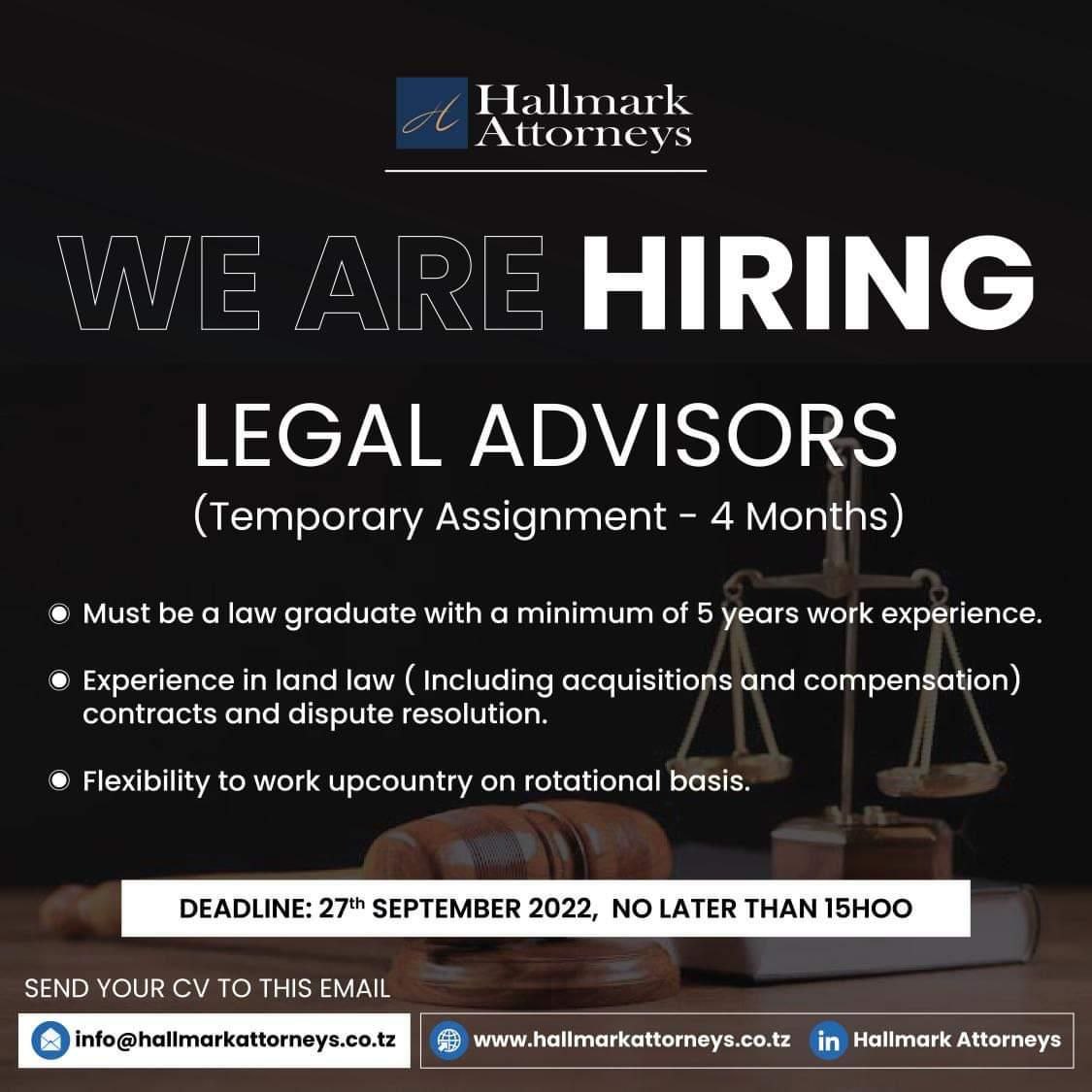 Legal Advisors (Temporary) Job Vacancies at Hallmark Attorneys 