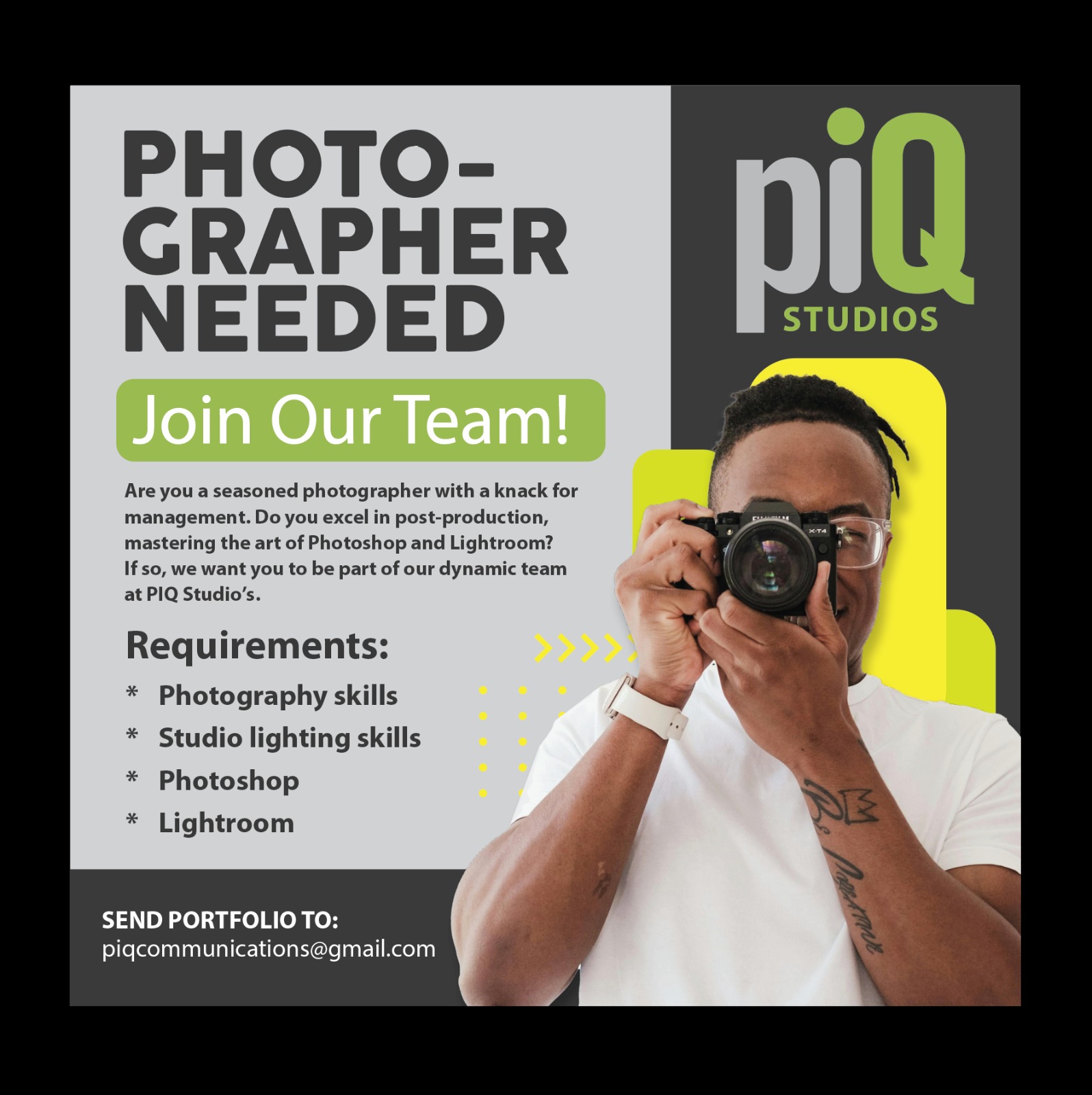 Photographer Job Vacancy at PIQ Studios