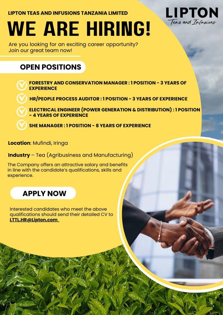 New Job Vacancies at Lipton Teas and Infusions Tanzania Limited