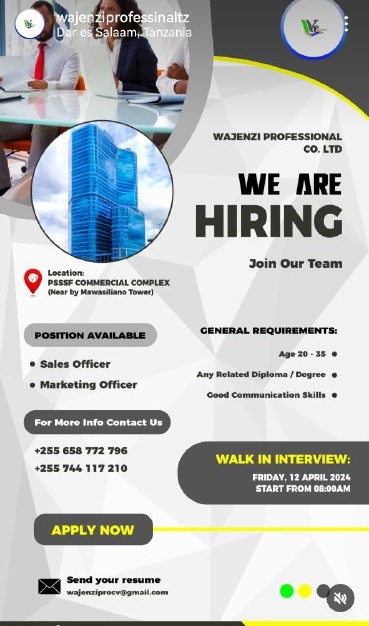 Sales / Marketing Officers Job Vacancies at Wajenzi Professional Co. Ltd