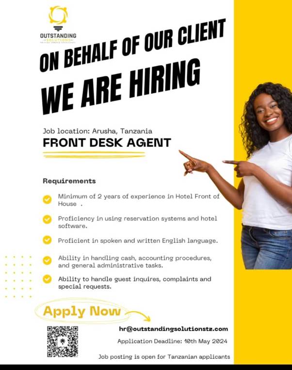 Front Desk Agent Job Vacancy at Outstanding Solutions 