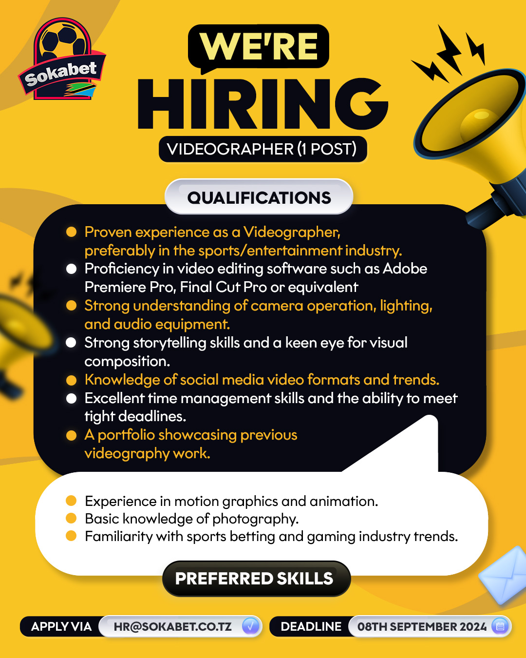 Videographer Job Vacancy at Sokabet Tanzania