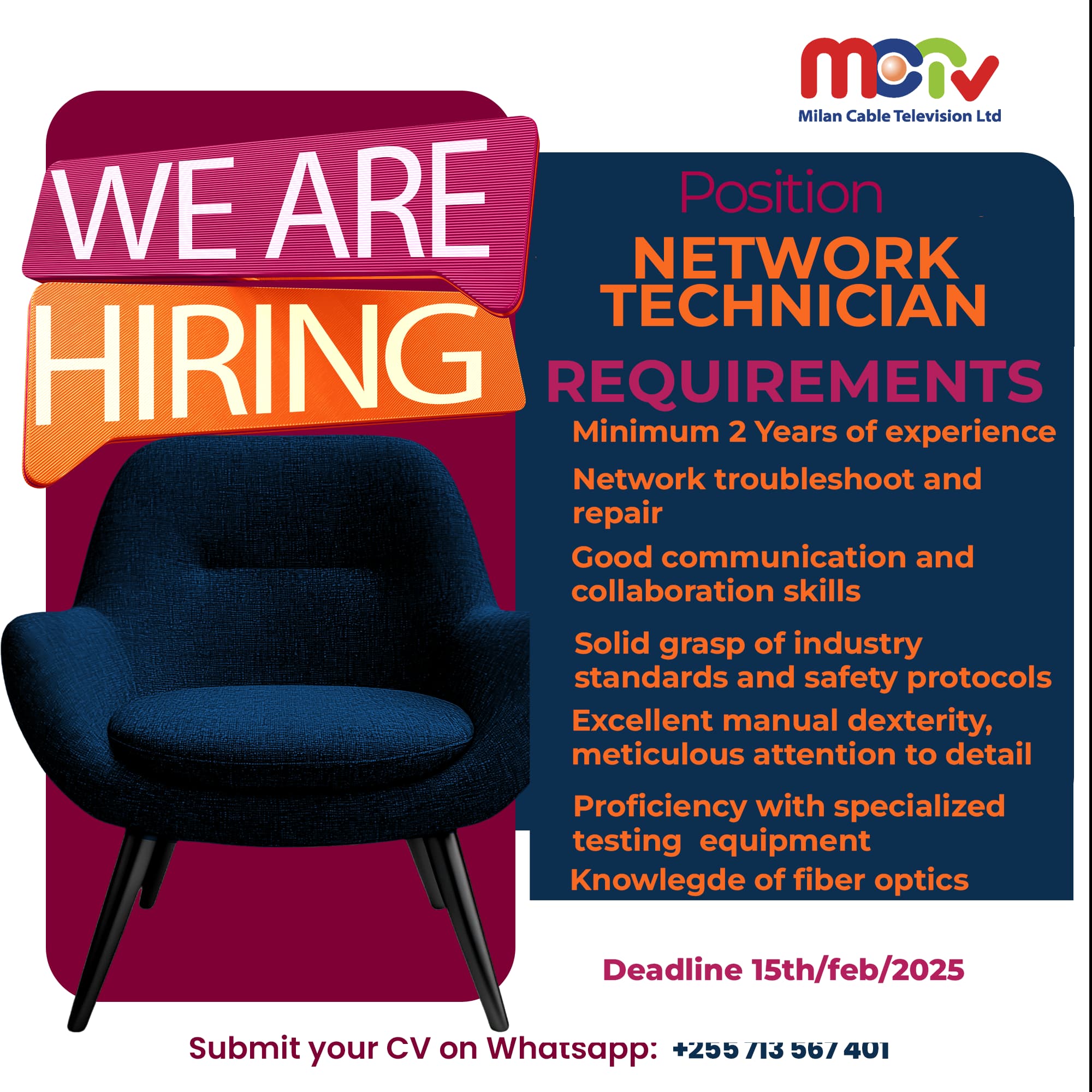 Network Technician Job Vacancy at Milan Cable Television Ltd 
