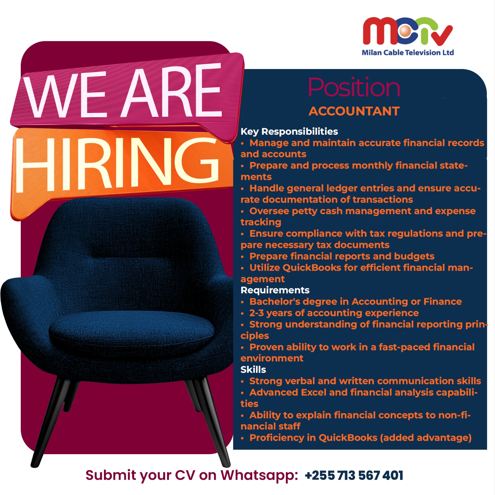 Accountant Job Vacancy at Milan Cable Television Ltd 