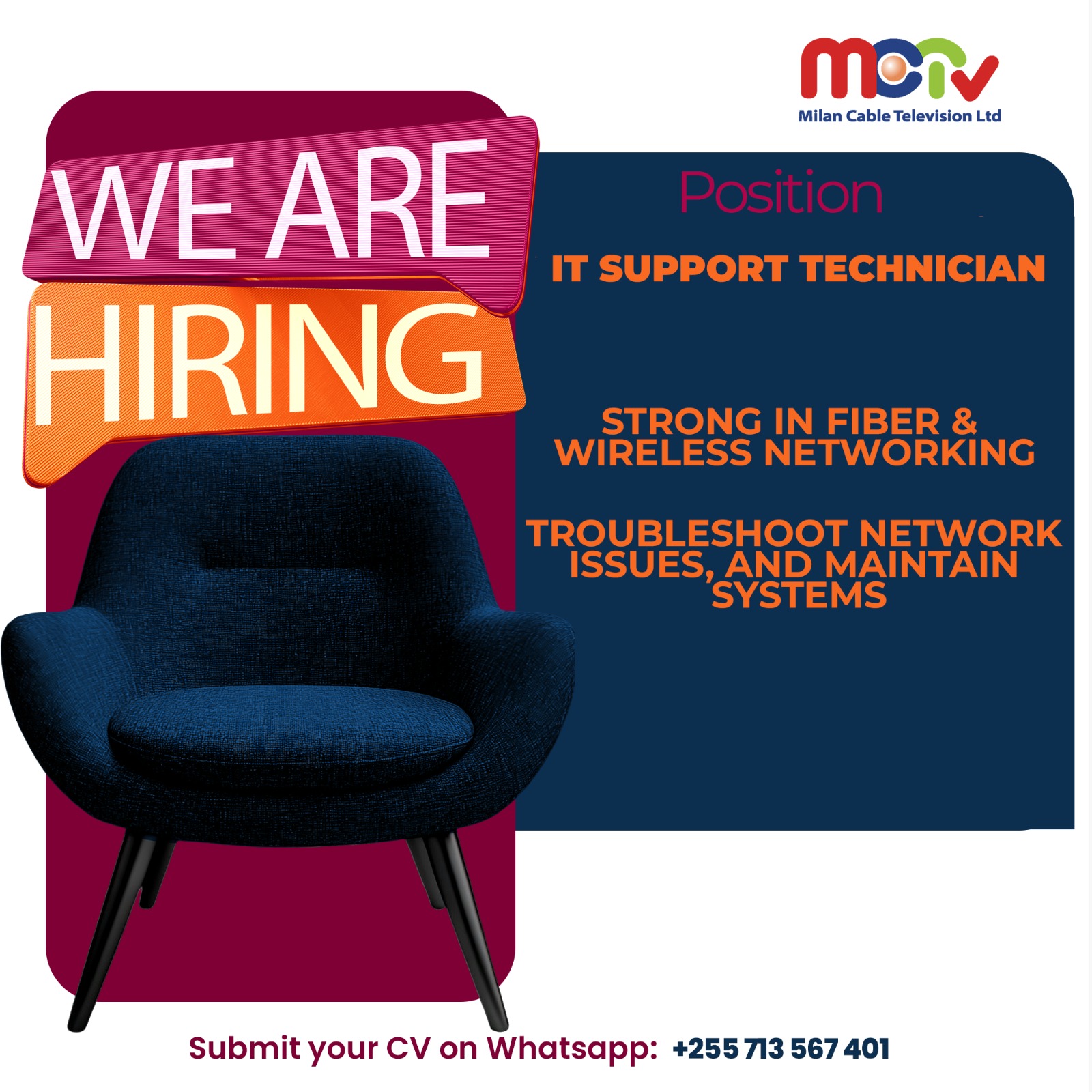 IT Support Technician Job Vacancy at Milan Cable Television Ltd