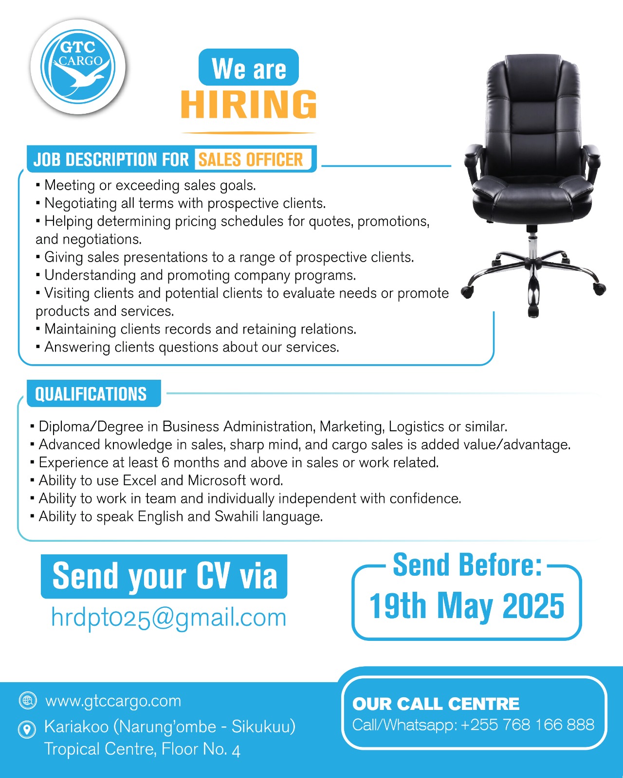 Sales Officer Job Vacancy at GTC Logistics Company