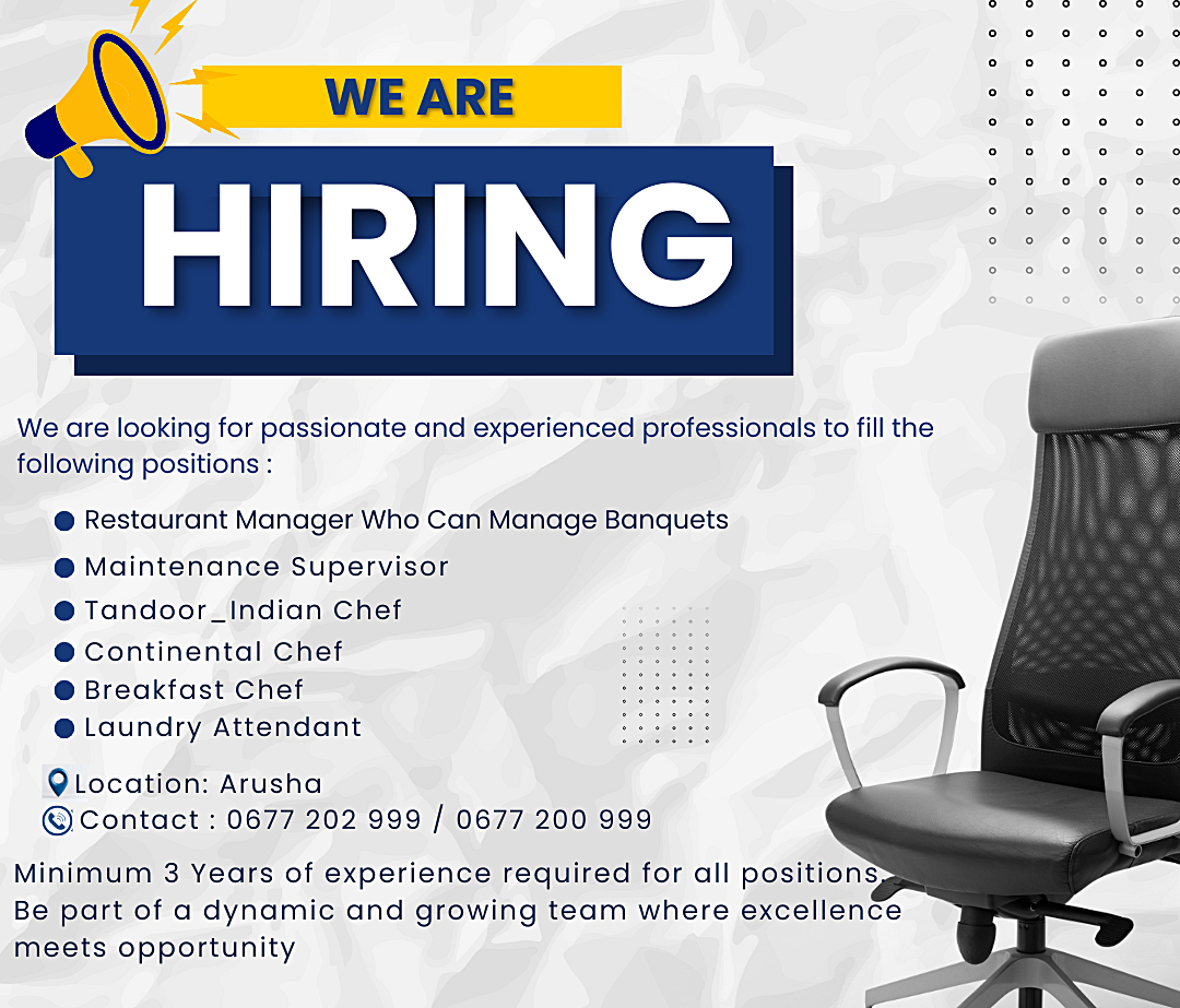 Various Job Vacancies at New Hotel in Arusha - December 2025